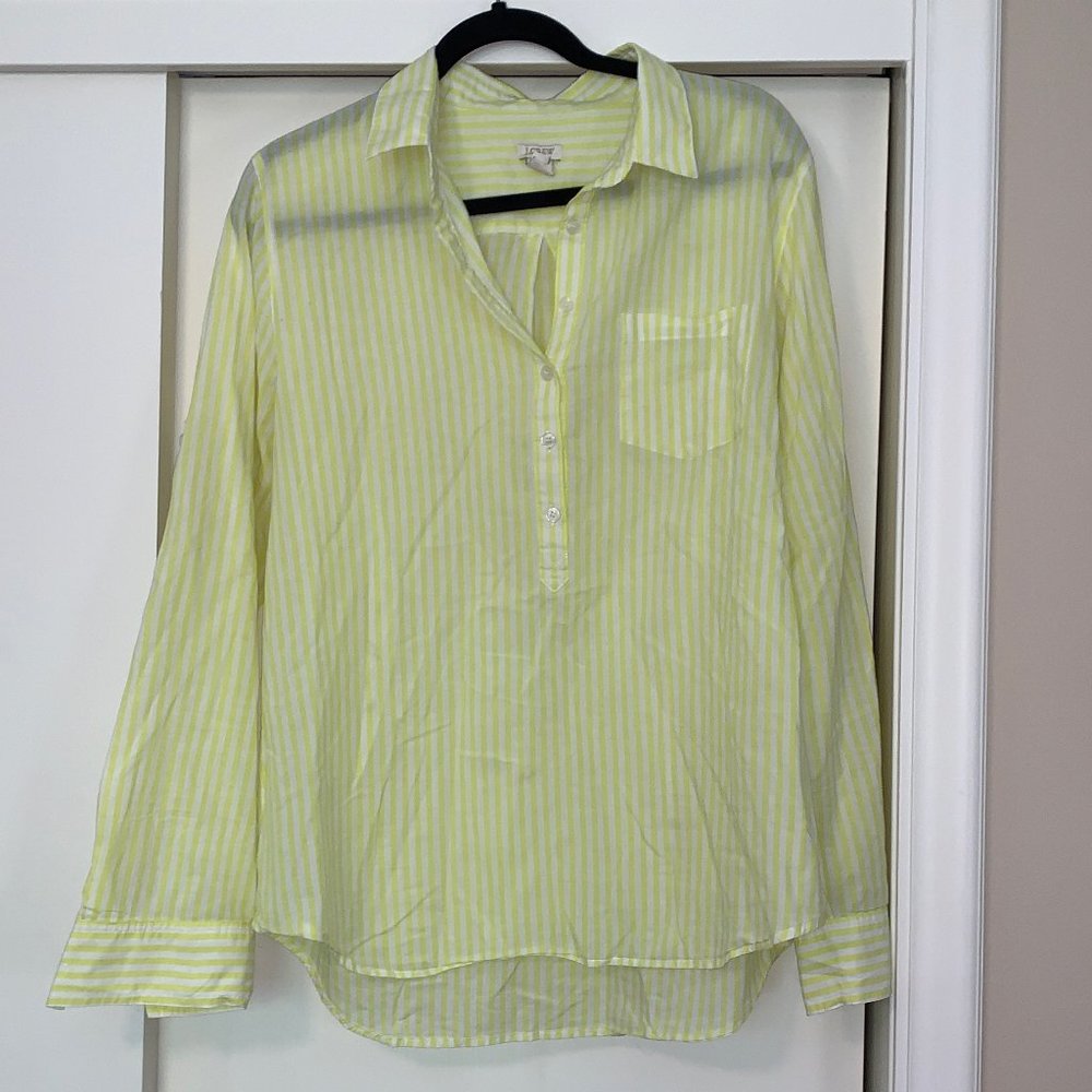J. Crew yellow and white striped 3/4 button tunic